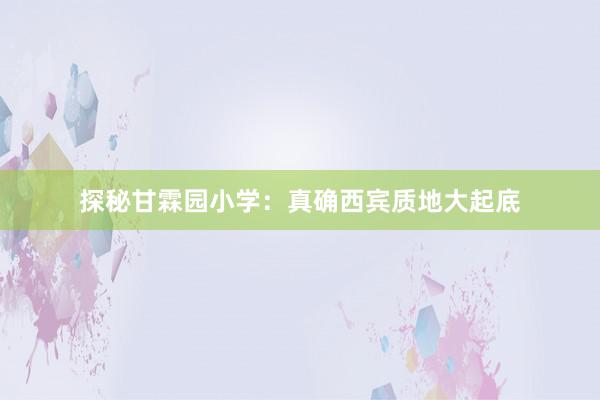 探秘甘霖园小学：真确西宾质地大起底